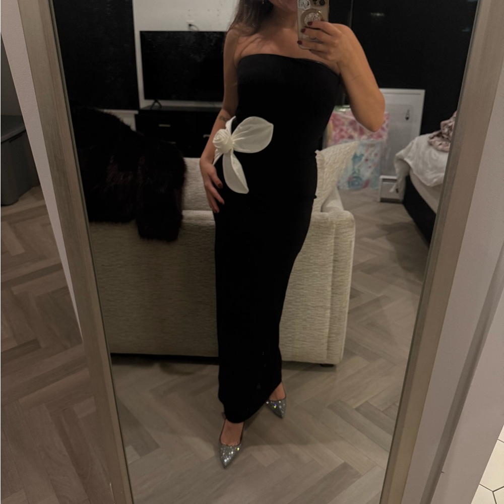 Black Dress with White Floral Accent